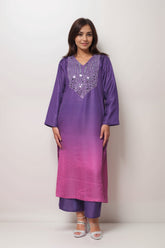 Aubergine Aura Satin Value Added Kurta Set